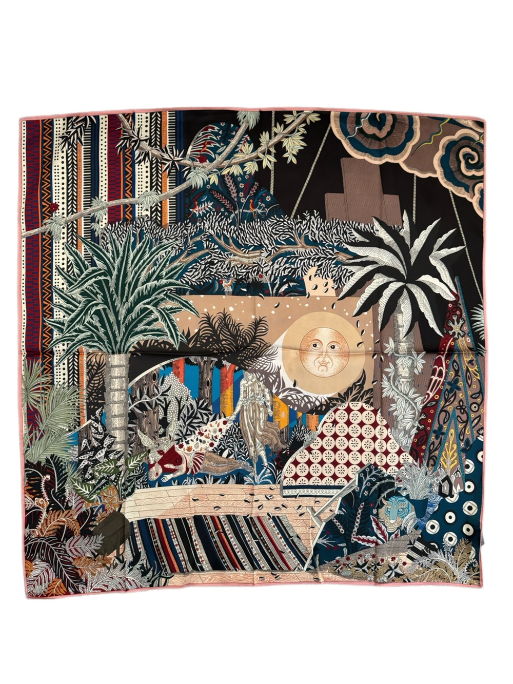Tropical Moon Print Silk 90cm Scarf - Multicolor